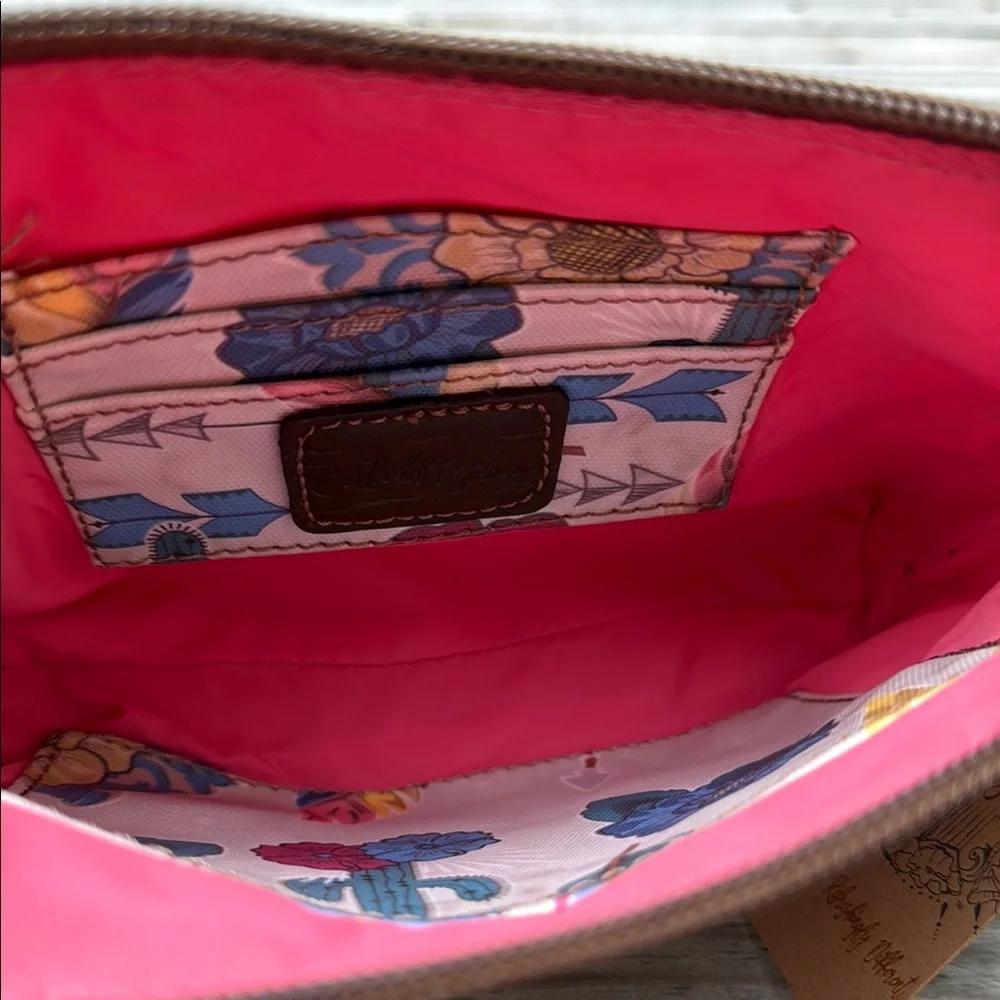 NWT Floral Feather and Leopard Print Women's Wristlet